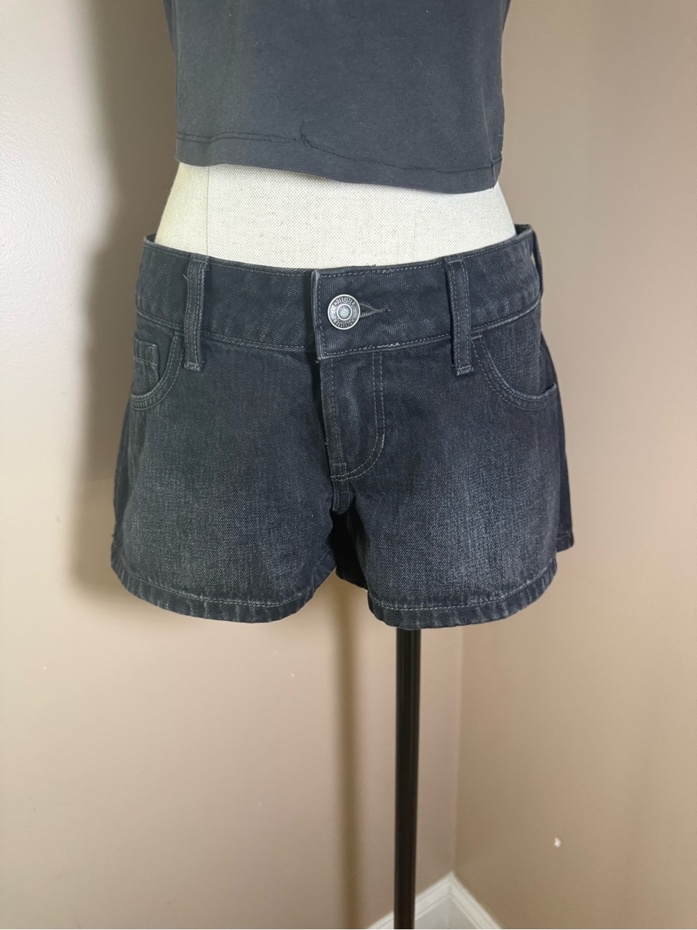 Hollister Black Denim Low-Rise Jean Shorts